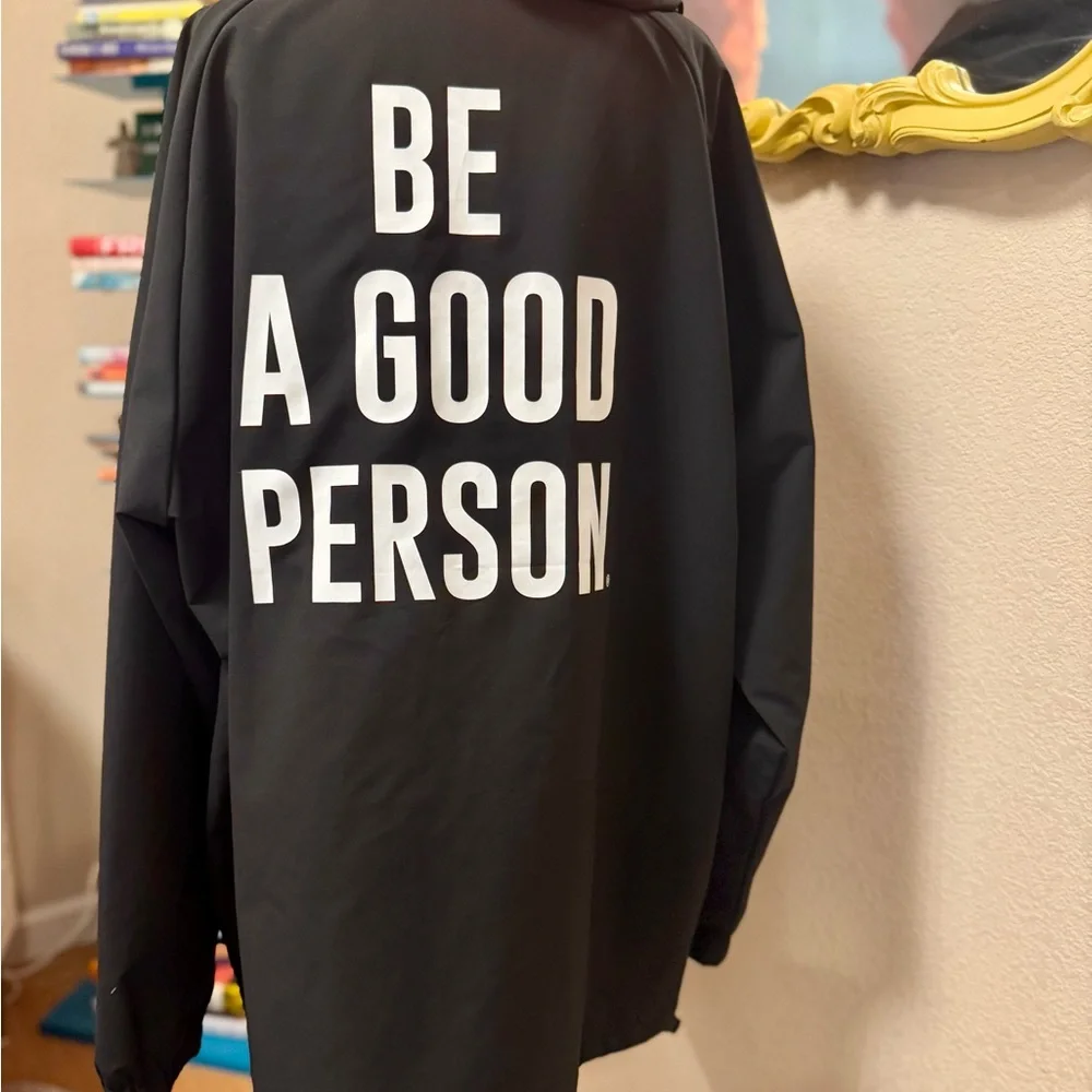 Black Hooded Windbreaker with Graphic Detail - Picture 2 of 4